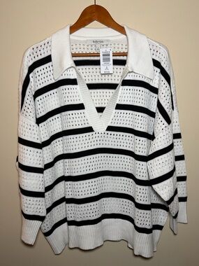 Torrid Belle Isle Sweater Size 3 Open Knit Striped Collared Pullover